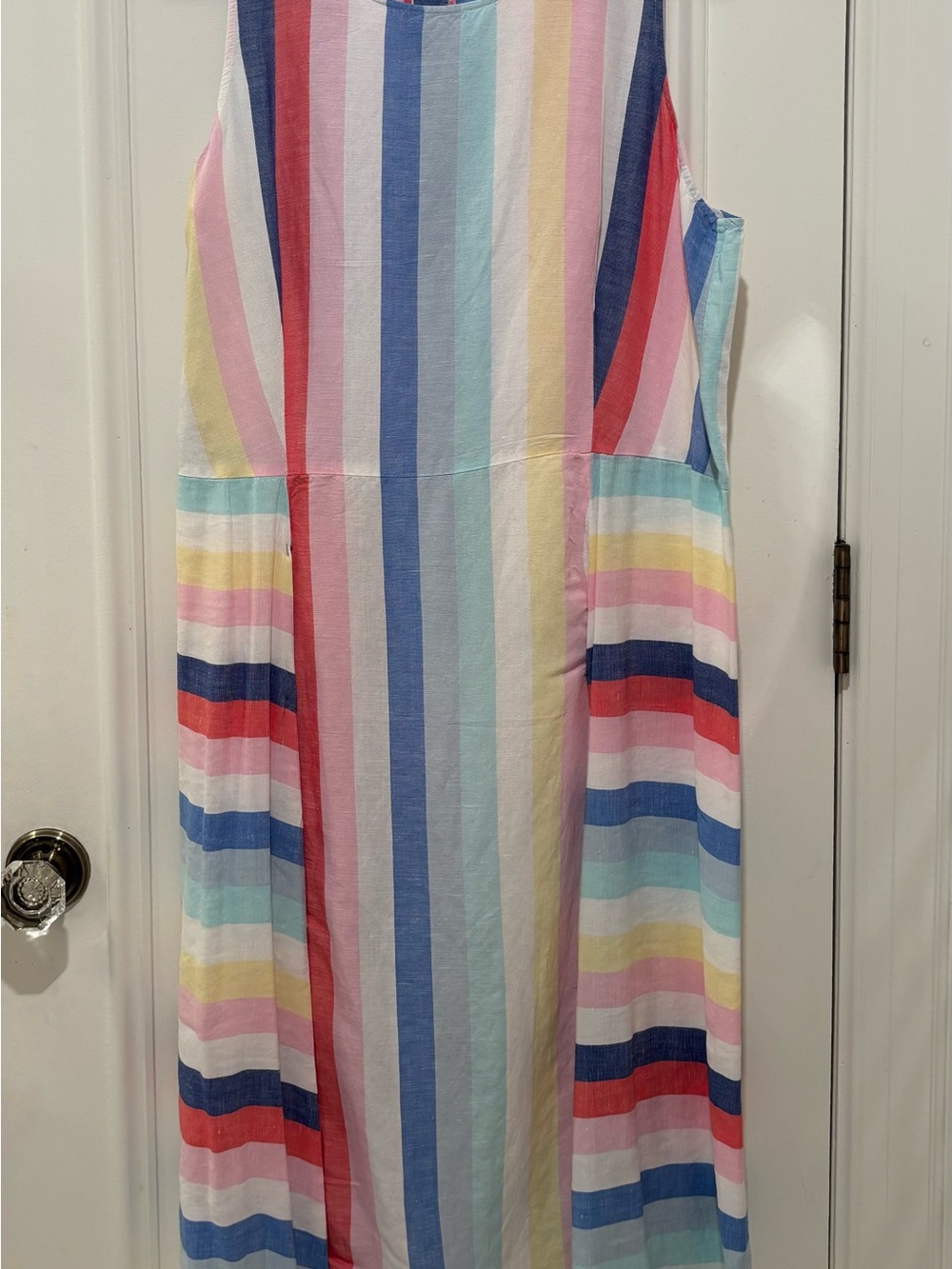 Joules Pastel Stripe Summer Linen Dress in Pink, Blue, Yellow